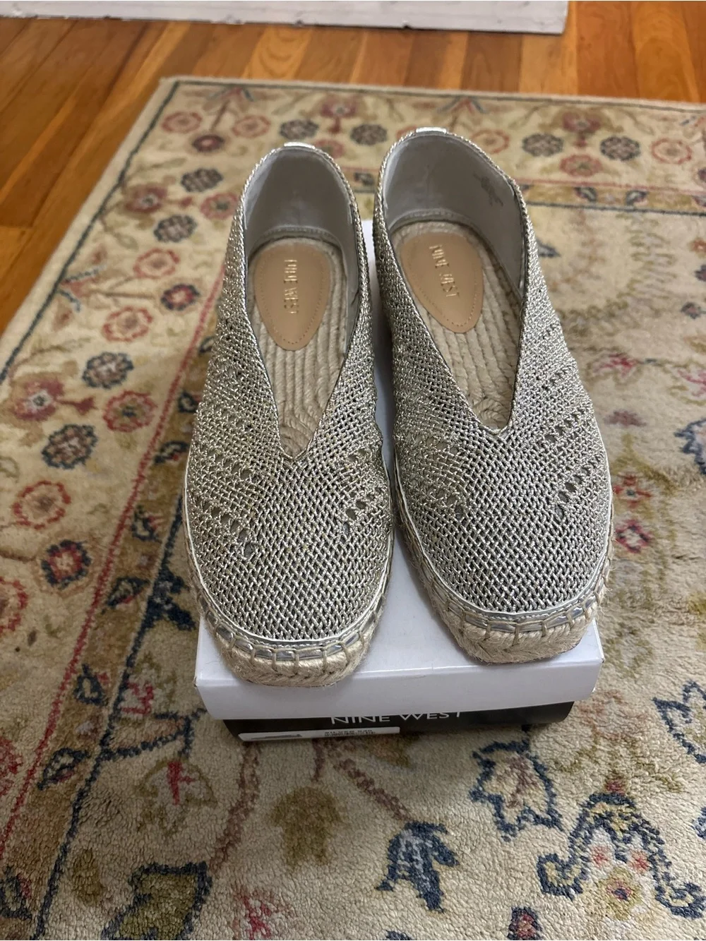 Nine West Women's Metallic Espadrille Slip-On Flats - Silver